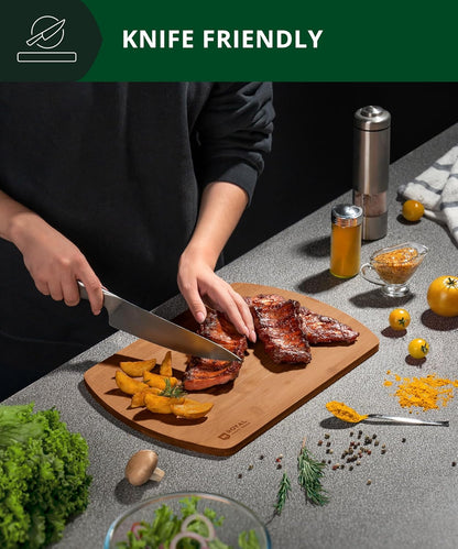 Wooden Cutting Boards for Kitchen Meal Prep & Serving - Non Toxic Bamboo Wood Cutting Board Set with Deep Juice Groove Side Handles - Charcuterie & Chopping Butcher Block for Meat