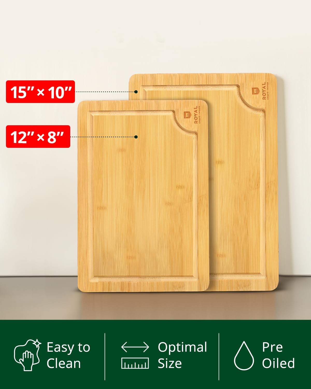 Wooden Cutting Boards for Kitchen Meal Prep & Serving - Non Toxic Bamboo Wood Cutting Board Set with Deep Juice Groove Side Handles - Charcuterie & Chopping Butcher Block for Meat