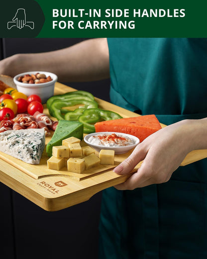 Wooden Cutting Boards for Kitchen Meal Prep & Serving - Non Toxic Bamboo Wood Cutting Board Set with Deep Juice Groove Side Handles - Charcuterie & Chopping Butcher Block for Meat