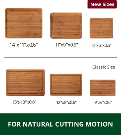 Wooden Cutting Boards for Kitchen Meal Prep & Serving - Non Toxic Bamboo Wood Cutting Board Set with Deep Juice Groove Side Handles - Charcuterie & Chopping Butcher Block for Meat