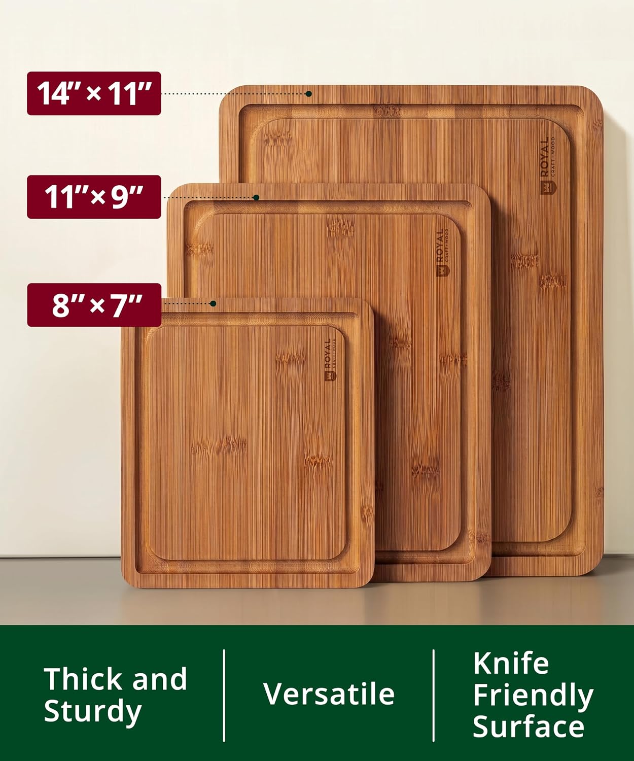 Wooden Cutting Boards for Kitchen Meal Prep & Serving - Non Toxic Bamboo Wood Cutting Board Set with Deep Juice Groove Side Handles - Charcuterie & Chopping Butcher Block for Meat