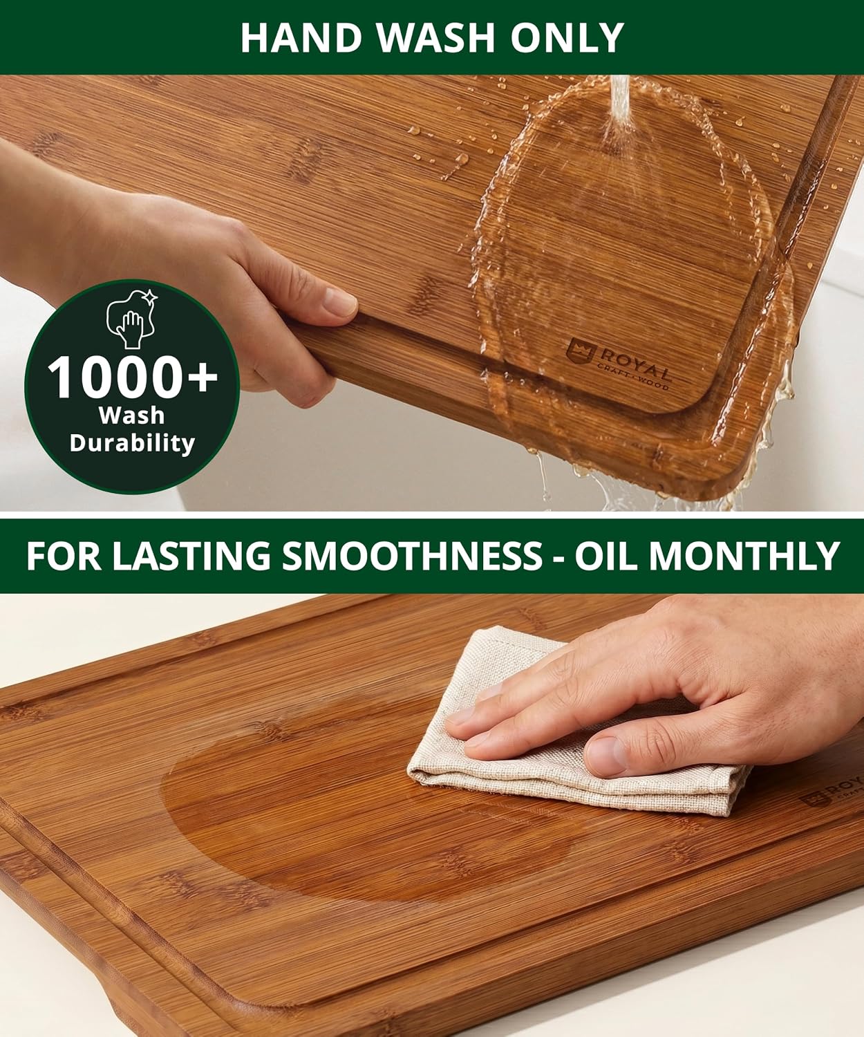 Wooden Cutting Boards for Kitchen Meal Prep & Serving - Non Toxic Bamboo Wood Cutting Board Set with Deep Juice Groove Side Handles - Charcuterie & Chopping Butcher Block for Meat