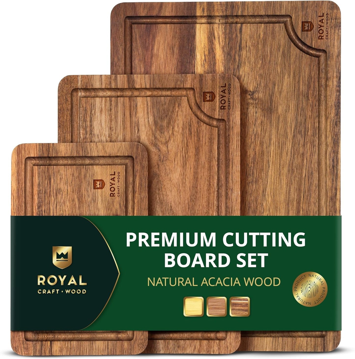 Wooden Cutting Boards for Kitchen Meal Prep & Serving - Non Toxic Bamboo Wood Cutting Board Set with Deep Juice Groove Side Handles - Charcuterie & Chopping Butcher Block for Meat