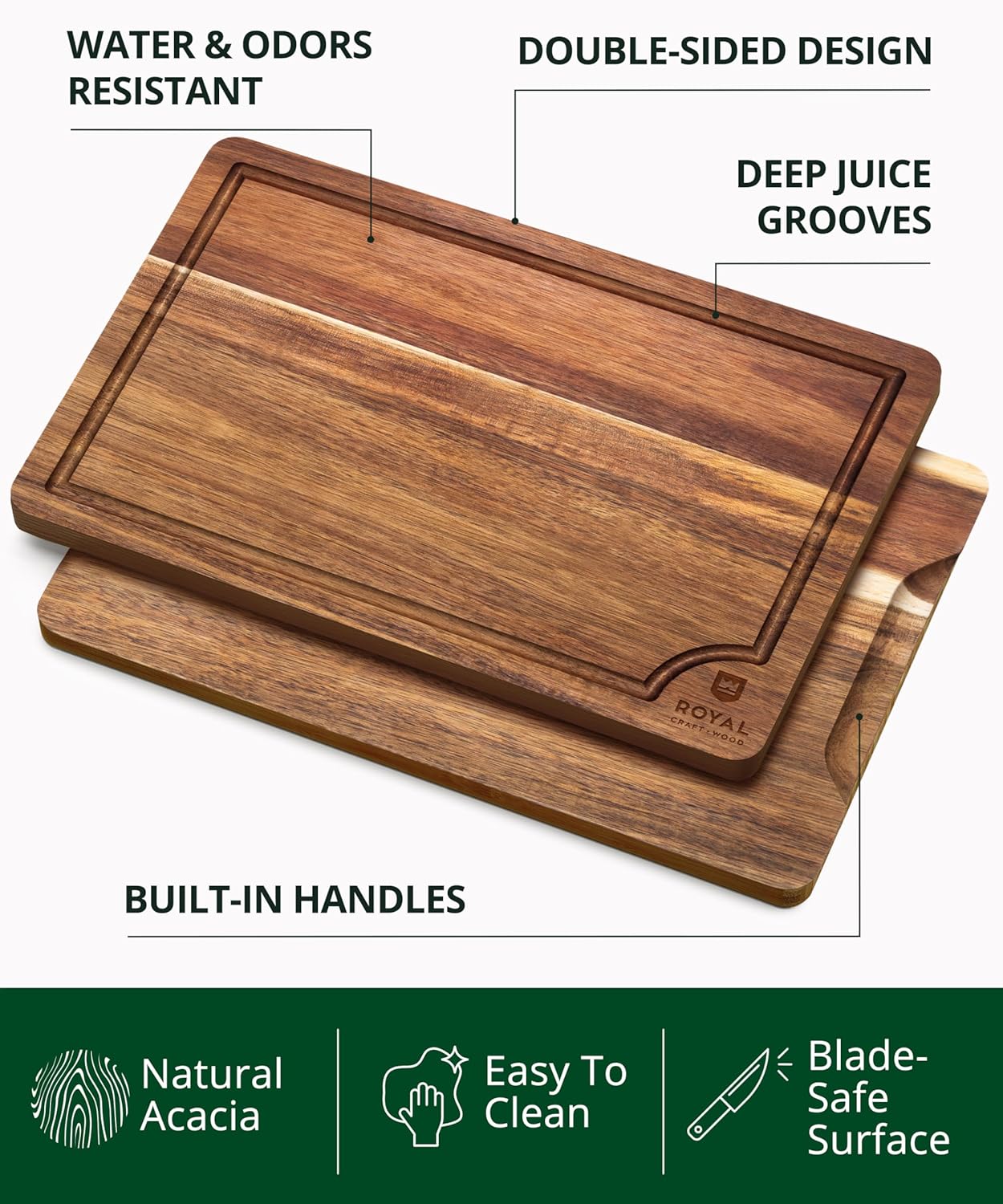Wooden Cutting Boards for Kitchen Meal Prep & Serving - Non Toxic Bamboo Wood Cutting Board Set with Deep Juice Groove Side Handles - Charcuterie & Chopping Butcher Block for Meat