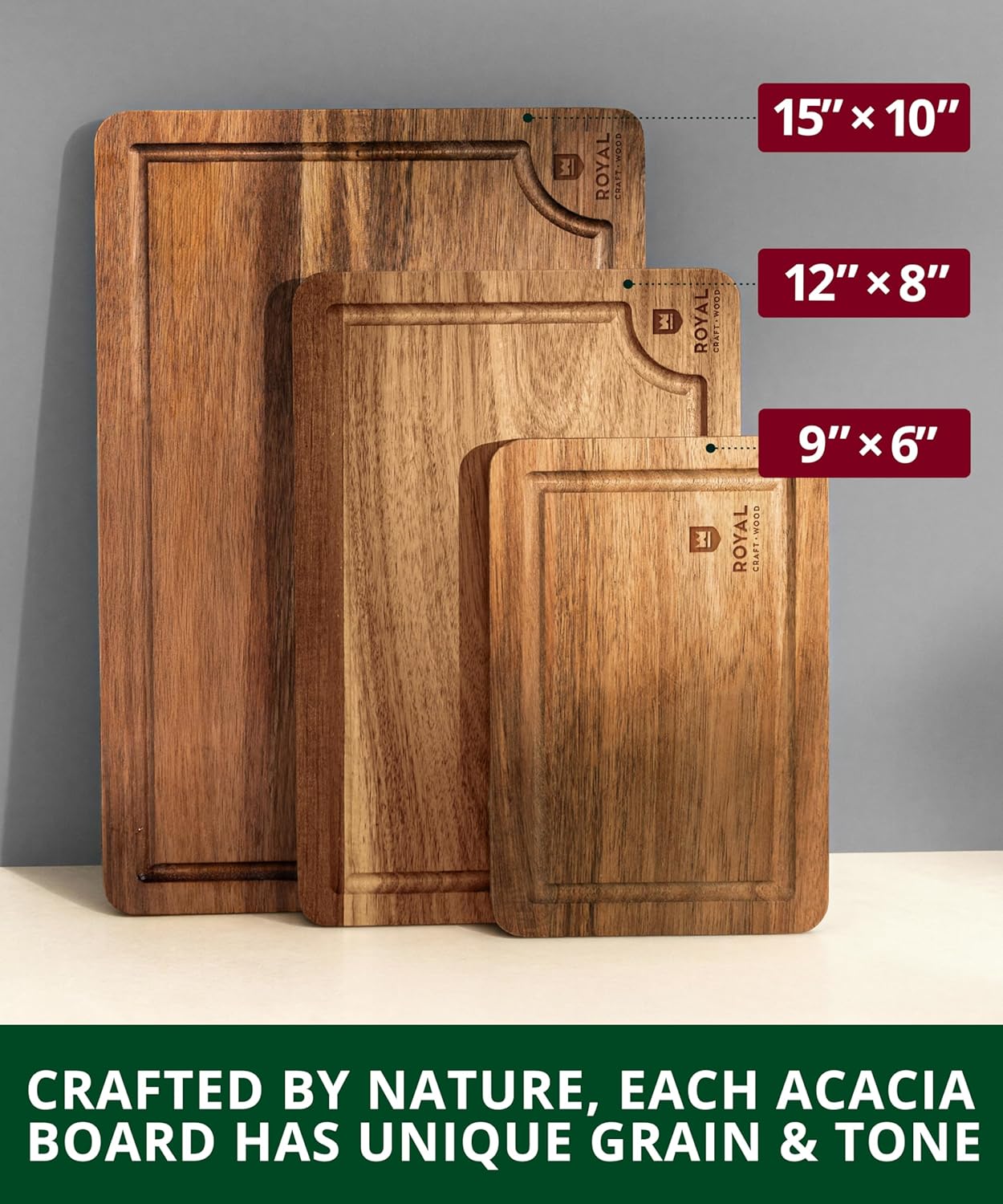 Wooden Cutting Boards for Kitchen Meal Prep & Serving - Non Toxic Bamboo Wood Cutting Board Set with Deep Juice Groove Side Handles - Charcuterie & Chopping Butcher Block for Meat