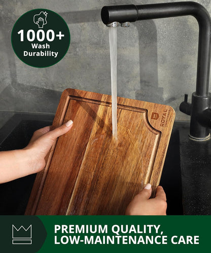 Wooden Cutting Boards for Kitchen Meal Prep & Serving - Non Toxic Bamboo Wood Cutting Board Set with Deep Juice Groove Side Handles - Charcuterie & Chopping Butcher Block for Meat