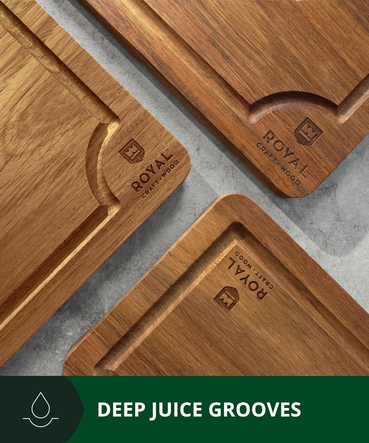 Wooden Cutting Boards for Kitchen Meal Prep & Serving - Non Toxic Bamboo Wood Cutting Board Set with Deep Juice Groove Side Handles - Charcuterie & Chopping Butcher Block for Meat