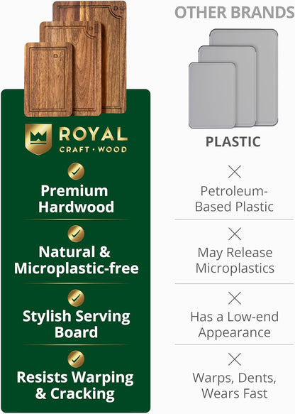 Wooden Cutting Boards for Kitchen Meal Prep & Serving - Non Toxic Bamboo Wood Cutting Board Set with Deep Juice Groove Side Handles - Charcuterie & Chopping Butcher Block for Meat
