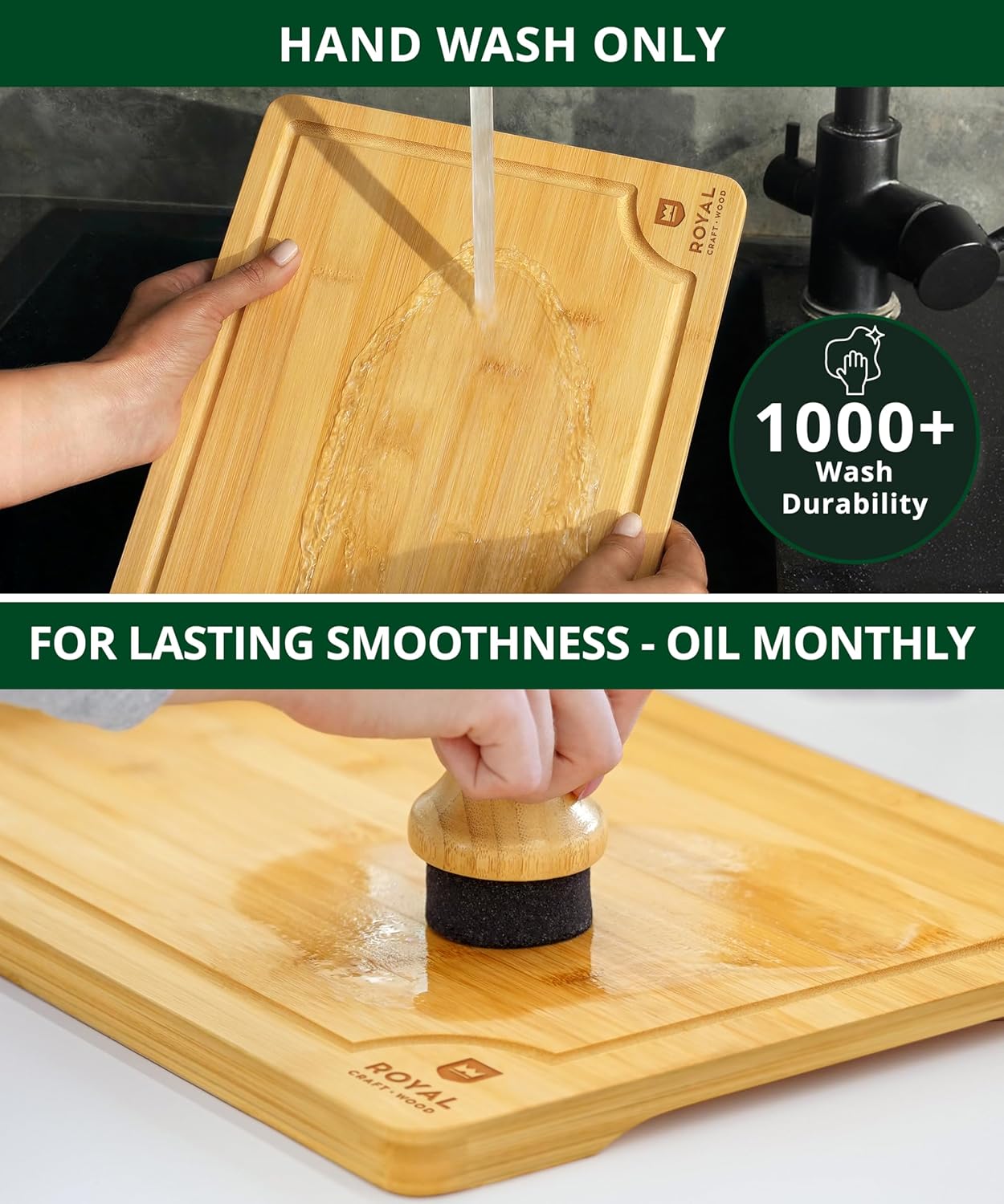 Wooden Cutting Boards for Kitchen Meal Prep & Serving - Non Toxic Bamboo Wood Cutting Board Set with Deep Juice Groove Side Handles - Charcuterie & Chopping Butcher Block for Meat
