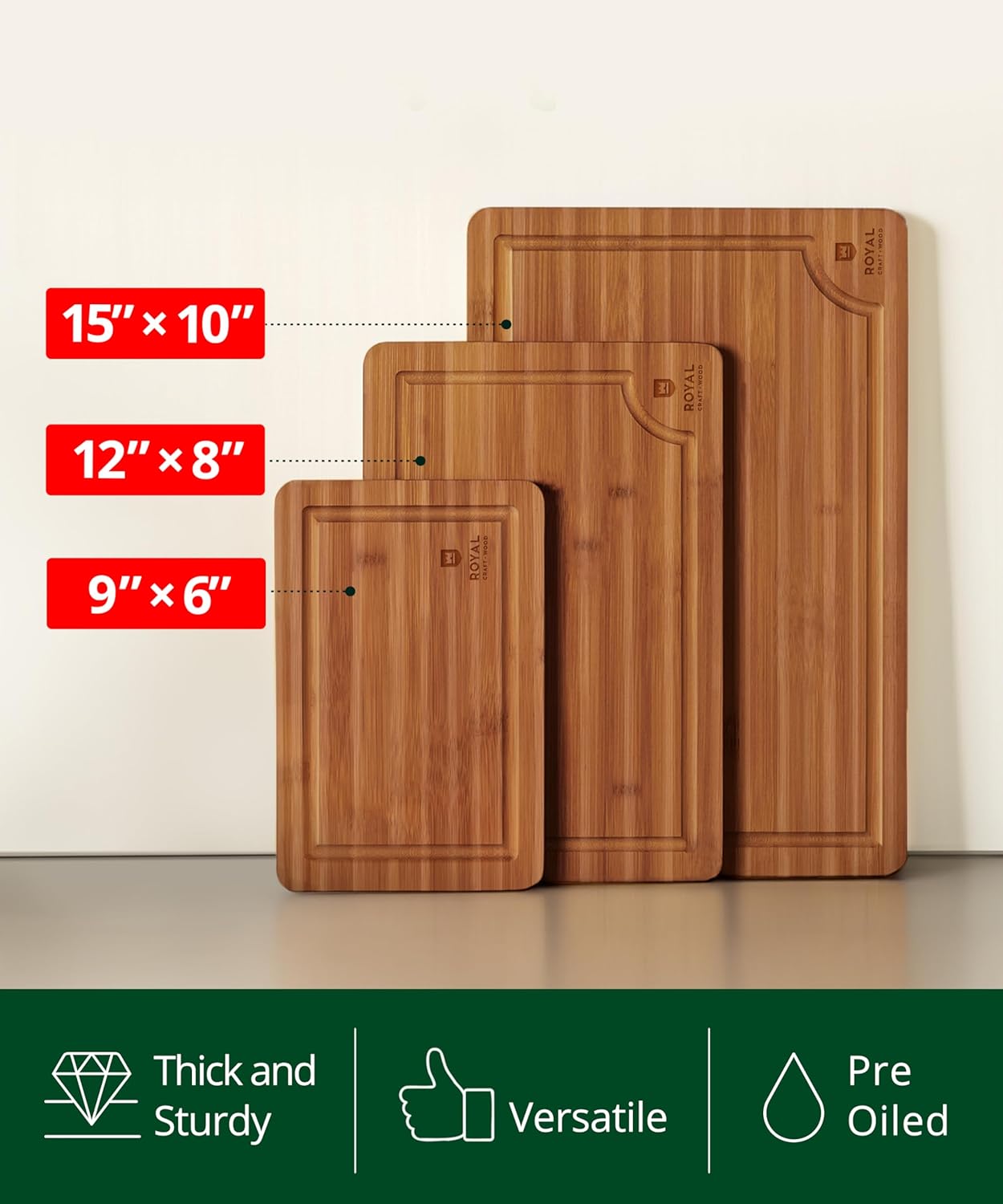 Wooden Cutting Boards for Kitchen Meal Prep & Serving - Non Toxic Bamboo Wood Cutting Board Set with Deep Juice Groove Side Handles - Charcuterie & Chopping Butcher Block for Meat