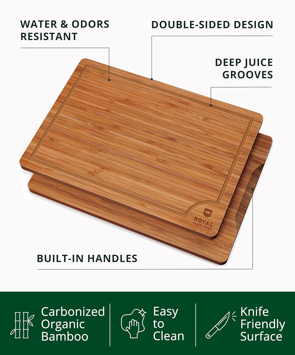 Wooden Cutting Boards for Kitchen Meal Prep & Serving - Non Toxic Bamboo Wood Cutting Board Set with Deep Juice Groove Side Handles - Charcuterie & Chopping Butcher Block for Meat