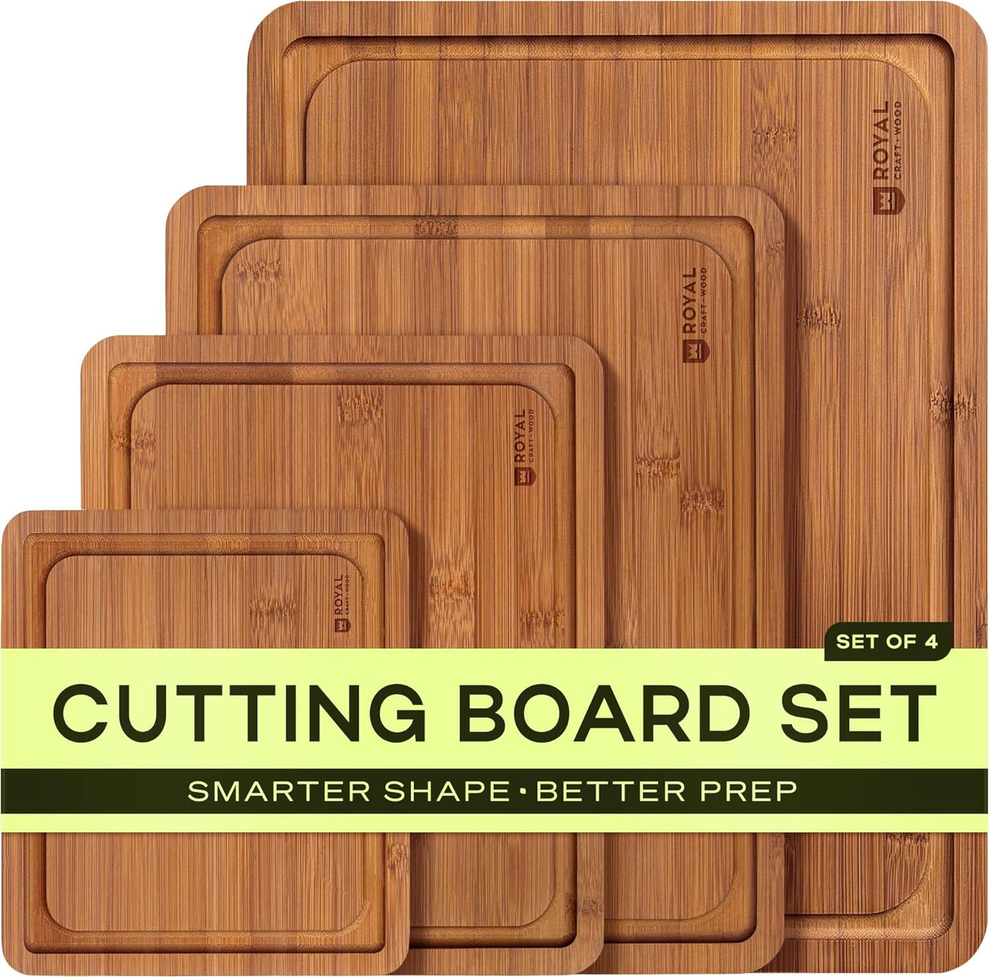 Wooden Cutting Boards for Kitchen Meal Prep & Serving - Non Toxic Bamboo Wood Cutting Board Set with Deep Juice Groove Side Handles - Charcuterie & Chopping Butcher Block for Meat