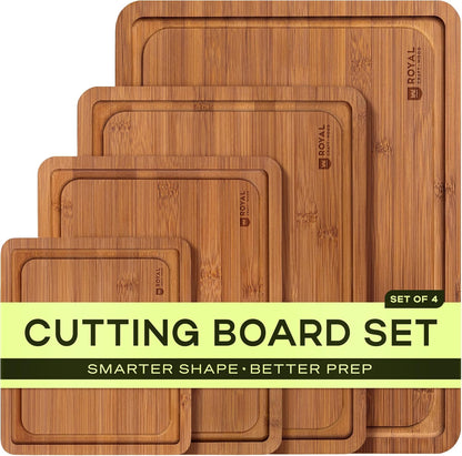 Wooden Cutting Boards for Kitchen Meal Prep & Serving - Non Toxic Bamboo Wood Cutting Board Set with Deep Juice Groove Side Handles - Charcuterie & Chopping Butcher Block for Meat
