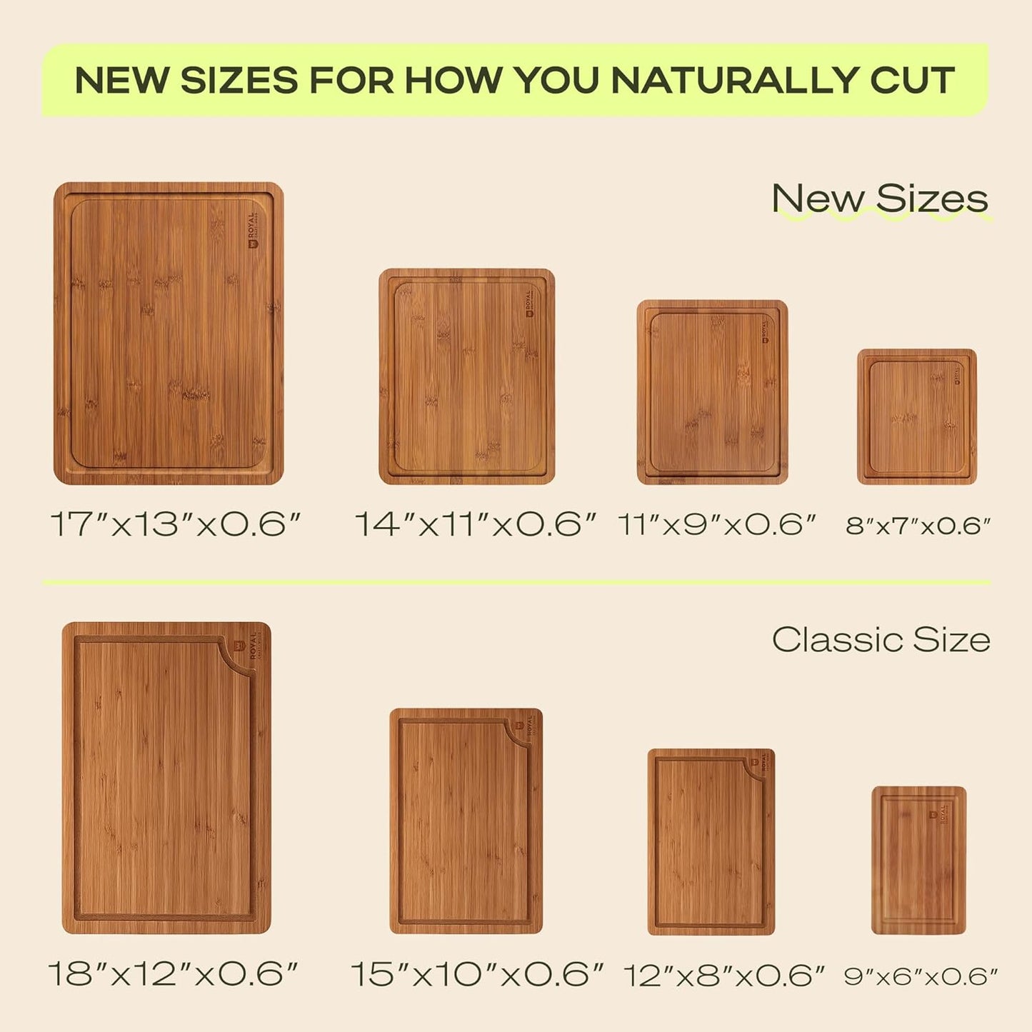 Wooden Cutting Boards for Kitchen Meal Prep & Serving - Non Toxic Bamboo Wood Cutting Board Set with Deep Juice Groove Side Handles - Charcuterie & Chopping Butcher Block for Meat
