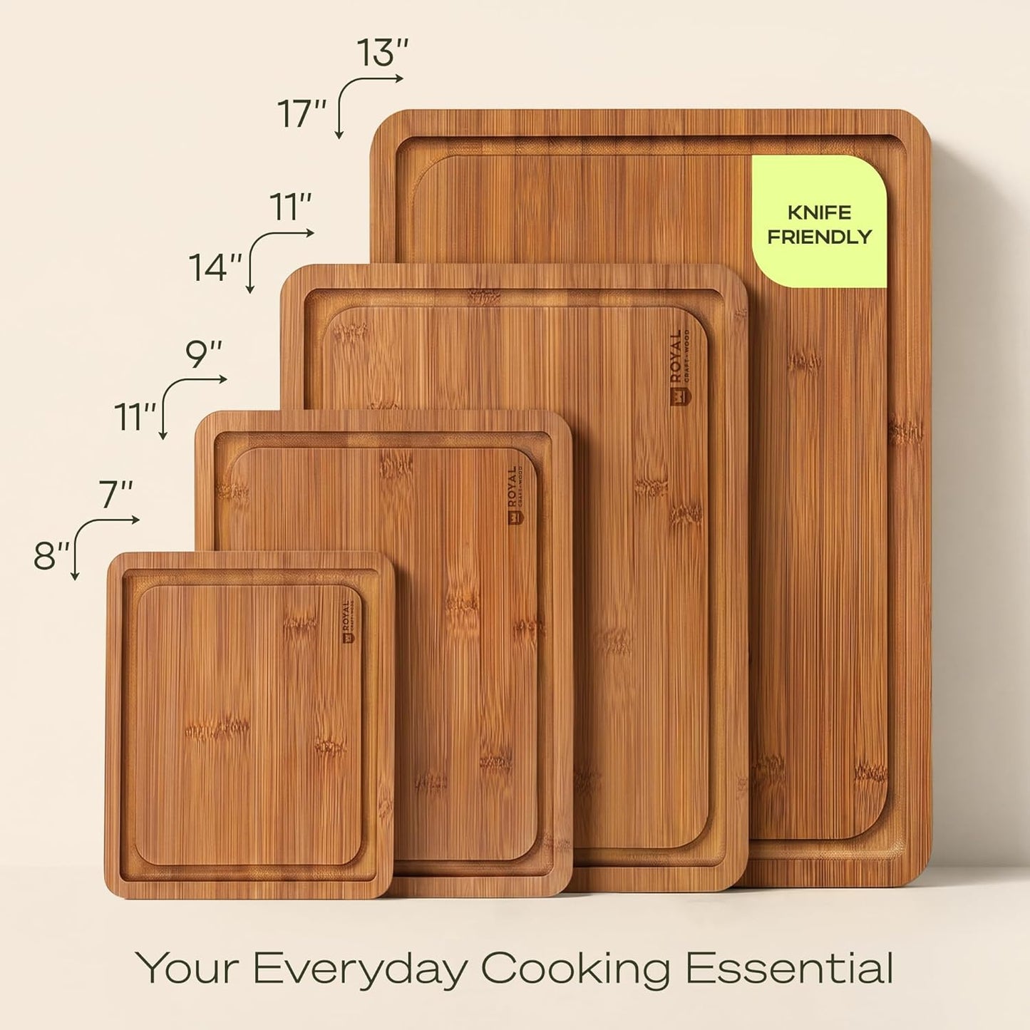 Wooden Cutting Boards for Kitchen Meal Prep & Serving - Non Toxic Bamboo Wood Cutting Board Set with Deep Juice Groove Side Handles - Charcuterie & Chopping Butcher Block for Meat