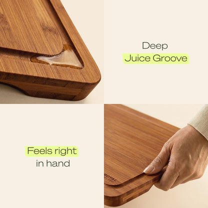 Wooden Cutting Boards for Kitchen Meal Prep & Serving - Non Toxic Bamboo Wood Cutting Board Set with Deep Juice Groove Side Handles - Charcuterie & Chopping Butcher Block for Meat
