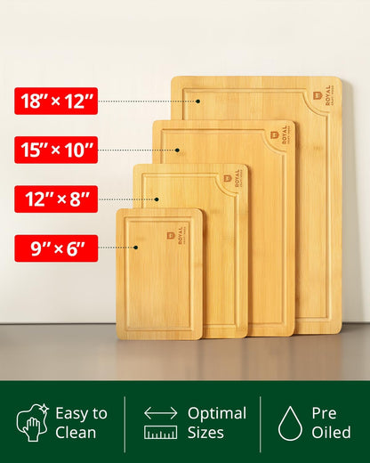 Wooden Cutting Boards for Kitchen Meal Prep & Serving - Non Toxic Bamboo Wood Cutting Board Set with Deep Juice Groove Side Handles - Charcuterie & Chopping Butcher Block for Meat