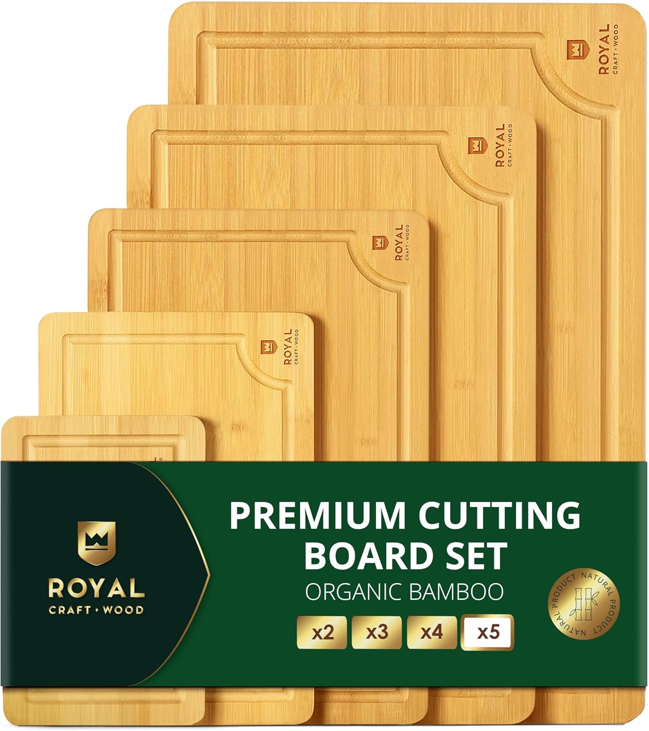 Wooden Cutting Boards for Kitchen Meal Prep & Serving - Non Toxic Bamboo Wood Cutting Board Set with Deep Juice Groove Side Handles - Charcuterie & Chopping Butcher Block for Meat