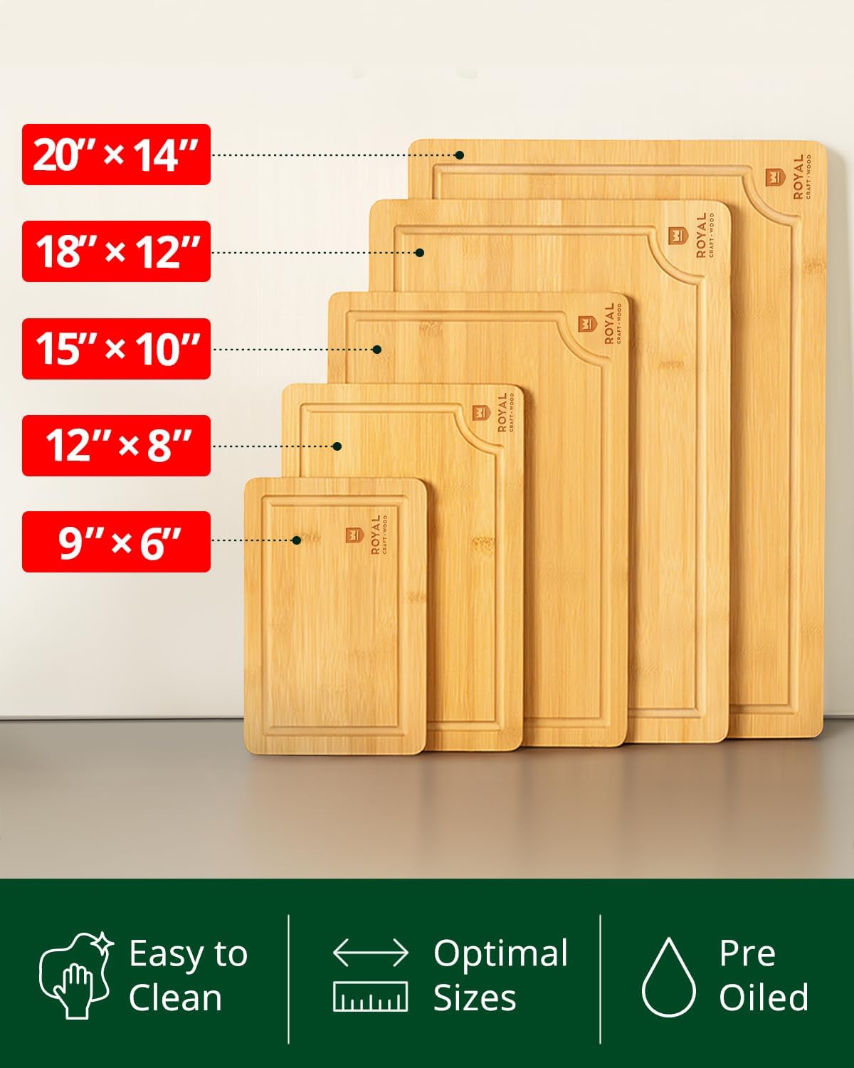 Wooden Cutting Boards for Kitchen Meal Prep & Serving - Non Toxic Bamboo Wood Cutting Board Set with Deep Juice Groove Side Handles - Charcuterie & Chopping Butcher Block for Meat