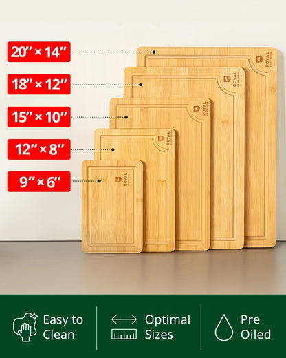 Wooden Cutting Boards for Kitchen Meal Prep & Serving - Non Toxic Bamboo Wood Cutting Board Set with Deep Juice Groove Side Handles - Charcuterie & Chopping Butcher Block for Meat