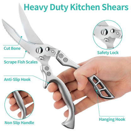 Upgraded Poultry Shears and Stainless Steel Lung Remover, SUS 304 Chicken Processing Equipment with Strong Working Head and Ergonomic Handle, Essential Chicken Butchering Equipment Kitchen Tool