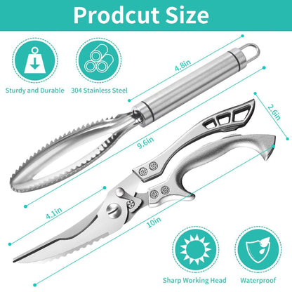 Upgraded Poultry Shears and Stainless Steel Lung Remover, SUS 304 Chicken Processing Equipment with Strong Working Head and Ergonomic Handle, Essential Chicken Butchering Equipment Kitchen Tool