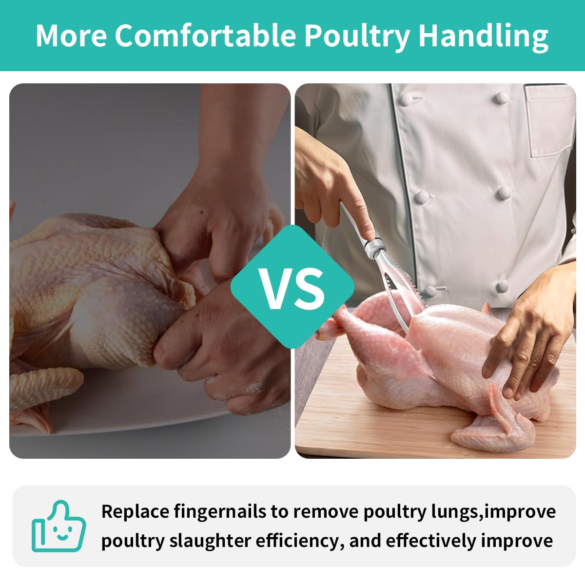 Upgraded Poultry Shears and Stainless Steel Lung Remover, SUS 304 Chicken Processing Equipment with Strong Working Head and Ergonomic Handle, Essential Chicken Butchering Equipment Kitchen Tool