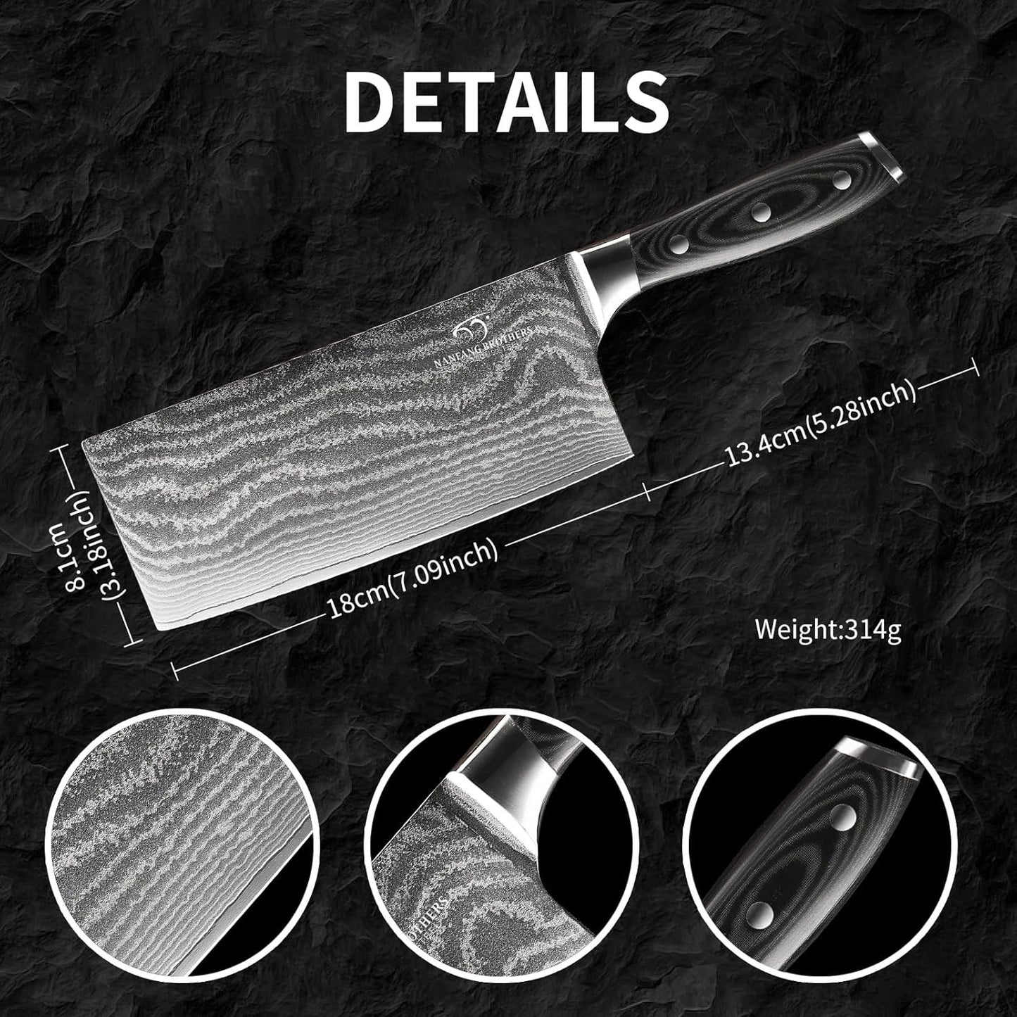 Cleaver Knife, 7" - Chinese Cleaver with VG10 Core Blades, 67-Layer Damascus Steel with Non-slip Micarta Wood Ergonomic Handle, Meat Cleaver for Heavy-Duty Chopping and Slicing