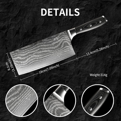 Cleaver Knife, 7" - Chinese Cleaver with VG10 Core Blades, 67-Layer Damascus Steel with Non-slip Micarta Wood Ergonomic Handle, Meat Cleaver for Heavy-Duty Chopping and Slicing