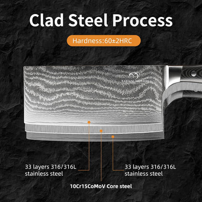 Cleaver Knife, 7" - Chinese Cleaver with VG10 Core Blades, 67-Layer Damascus Steel with Non-slip Micarta Wood Ergonomic Handle, Meat Cleaver for Heavy-Duty Chopping and Slicing