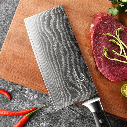 Cleaver Knife, 7" - Chinese Cleaver with VG10 Core Blades, 67-Layer Damascus Steel with Non-slip Micarta Wood Ergonomic Handle, Meat Cleaver for Heavy-Duty Chopping and Slicing