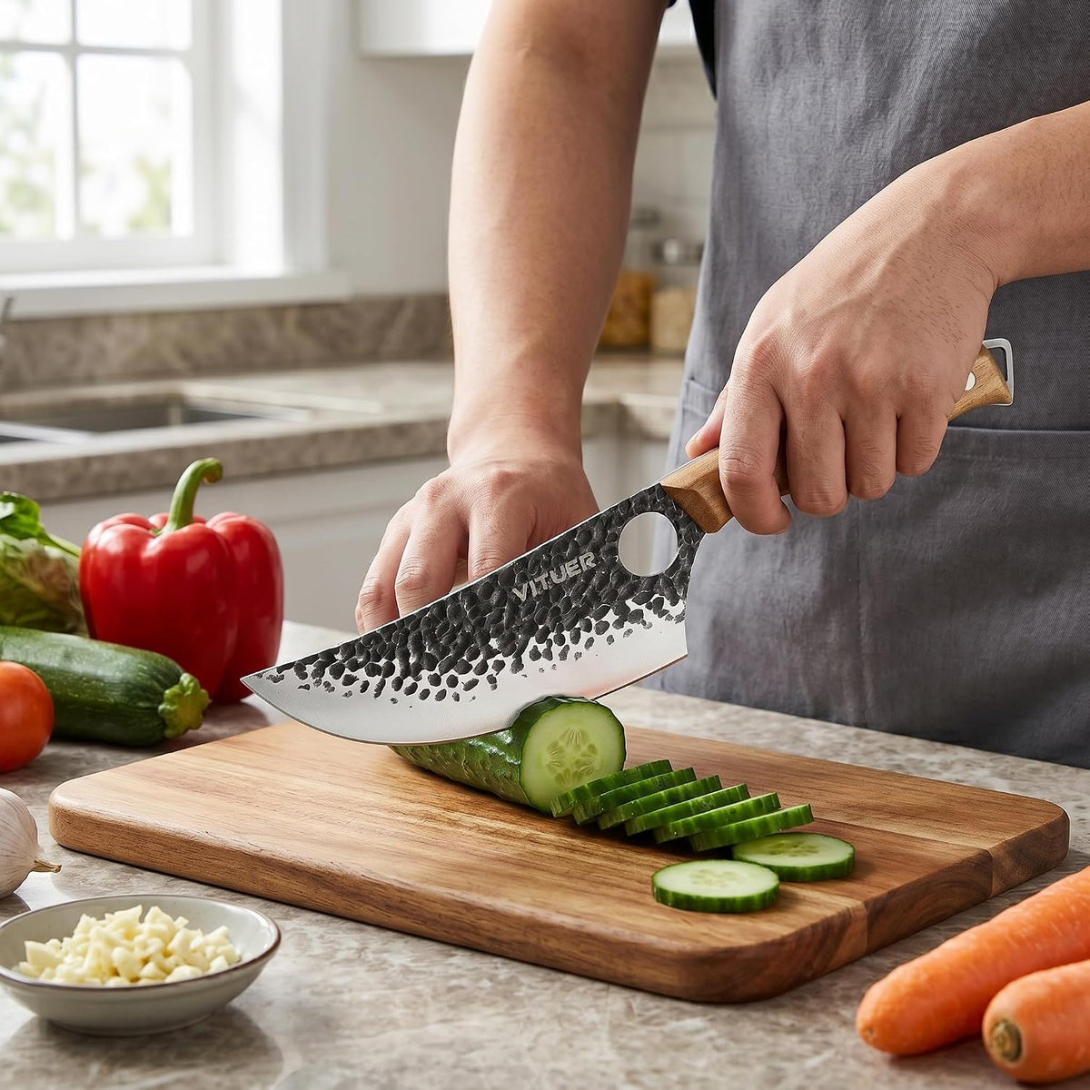 3PCS Butcher Knife Set, Hand Forged 7" Butcher Meat Cleaver, 7" Serbian Chef and 6.5" Viking Knife, Great for Indoor & Outdoor (Stylish Pattern Design)
