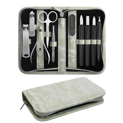 Manicure Pedicure Set, Nail Clipper Set 10-Piece Set Professional Manicure Kit Nail Kit with Portable Brown Travel Case Gift for Men Boyfriend Parent