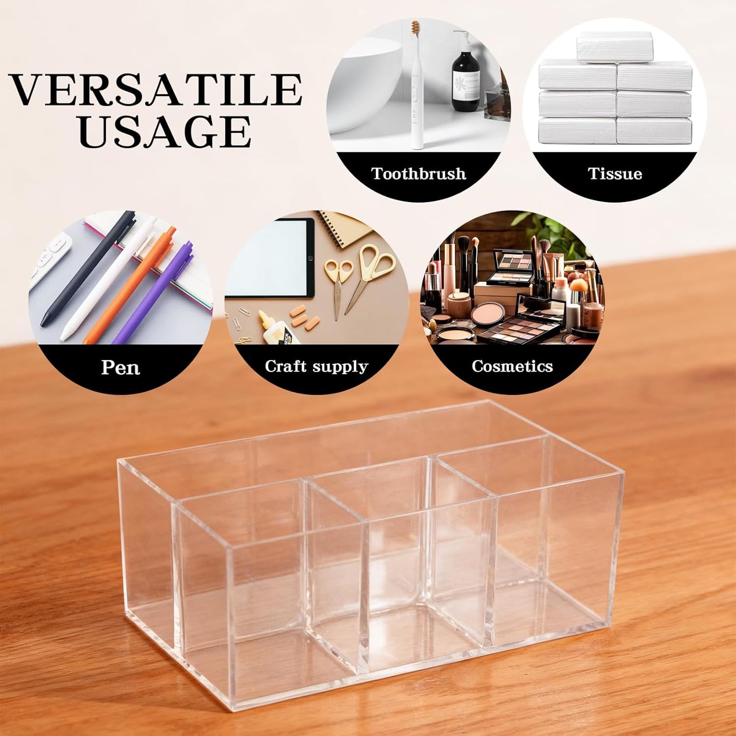2Pack Acrylic Utensil Holder Silverware Organizer 4 Compartments Tableware Storage Box Countertop Cutlery Caddy for Forks, Knives, Spoons, Napkins, Plates，Indoor/Outdoor Use