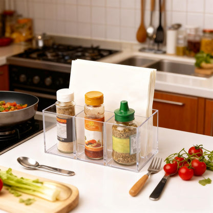 2Pack Acrylic Utensil Holder Silverware Organizer 4 Compartments Tableware Storage Box Countertop Cutlery Caddy for Forks, Knives, Spoons, Napkins, Plates，Indoor/Outdoor Use