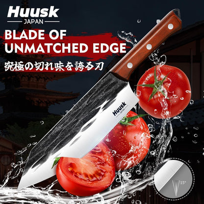 Huusk Butcher Knife Set, 4 PCS Hand Forged BBQ Knife Set for Meat Cutting