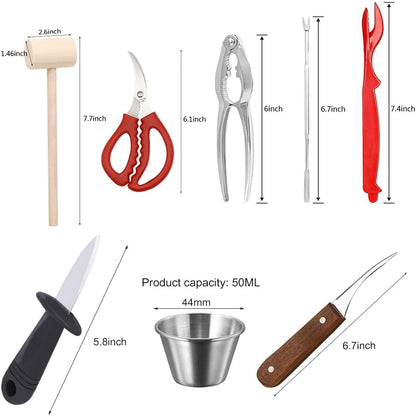 32 PCS Seafood Tools Include Crab Crackers, Seafood Scissors,Oyster Knife, Shrimp Deveiner Tool,Lobster Sheller, Crab Hammer,and Shellfish Forks,Sauce Cups and Nutcracker Set