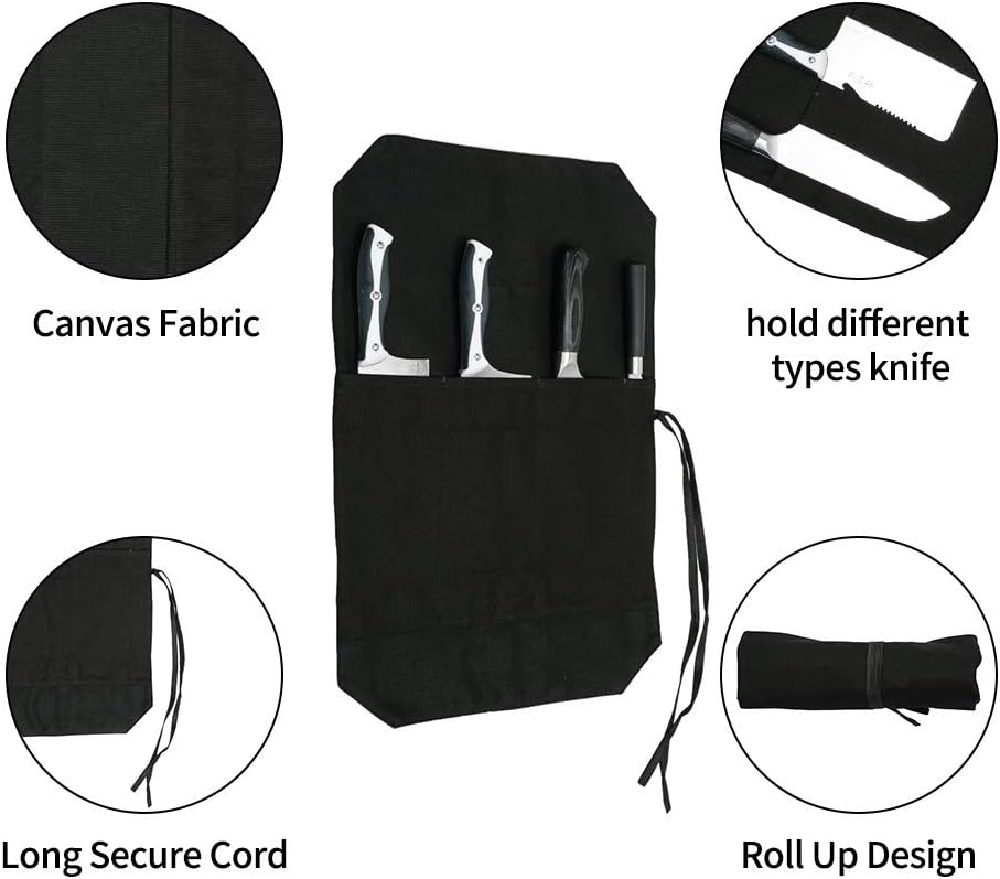 Chef's Knife Roll Bag,Portable Travel Chef Knife Case Knife Bag Carrier Storage Bag with 4 Slots Best Gift for Pro Chef or Culinary Enthusiasts Men Women
