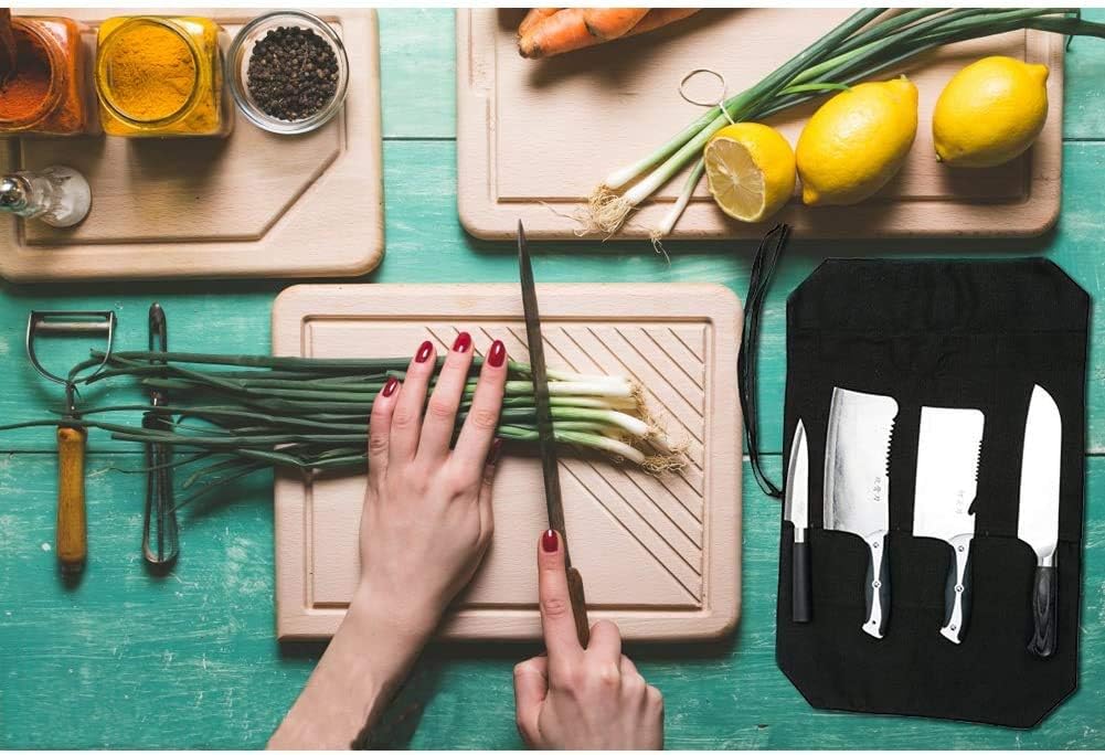 Chef's Knife Roll Bag,Portable Travel Chef Knife Case Knife Bag Carrier Storage Bag with 4 Slots Best Gift for Pro Chef or Culinary Enthusiasts Men Women