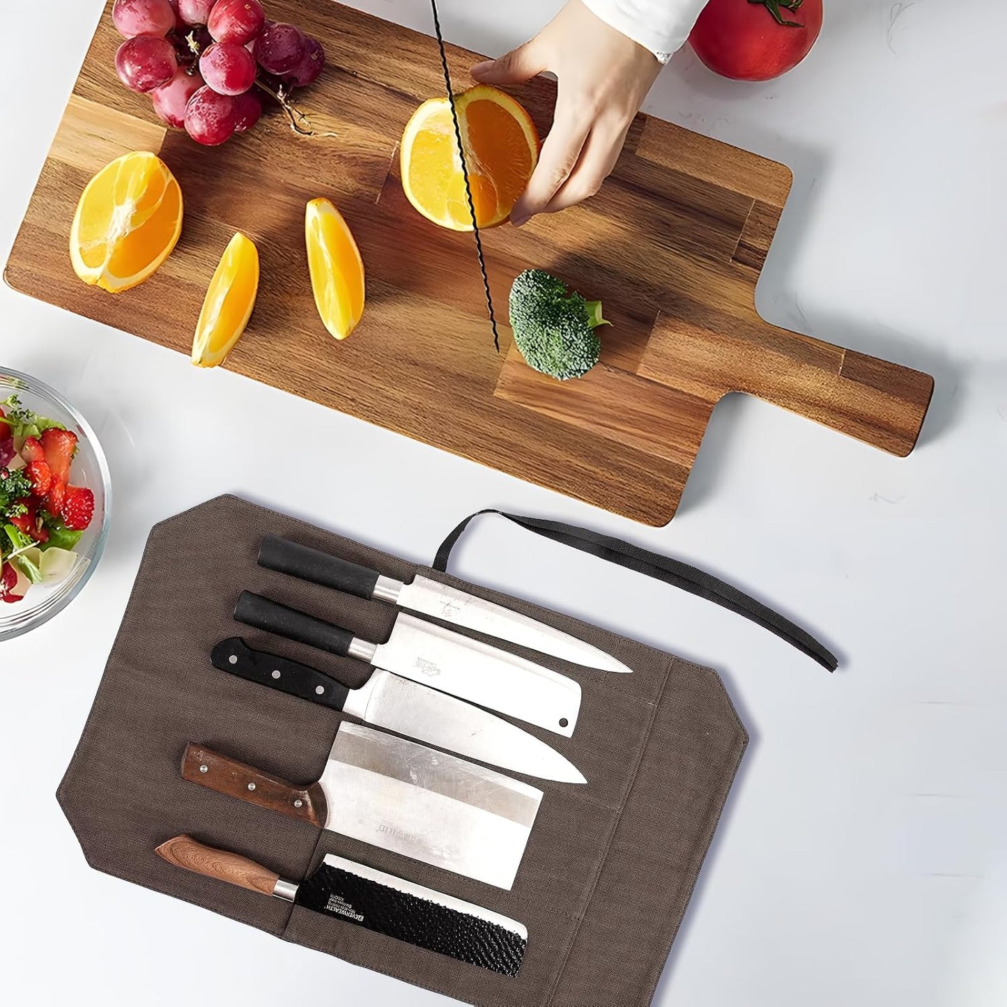 Chef's Knife Roll Bag,Portable Travel Chef Knife Case Knife Bag Carrier Storage Bag with 4 Slots Best Gift for Pro Chef or Culinary Enthusiasts Men Women