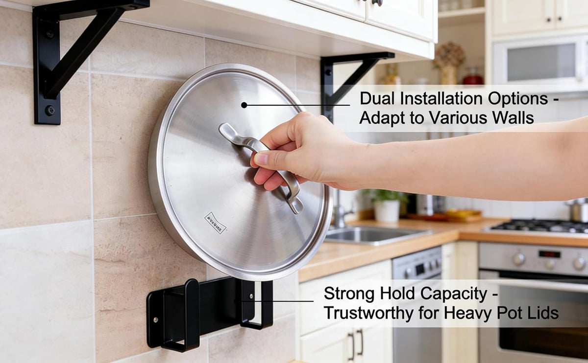 Stainless Steel Wall Mounted Cutting Board Holder Punch-Free Adhesive Multifunctional Kitchen Organizer Pot Lid Storage Rack 7" x 2.3" x 1.8"