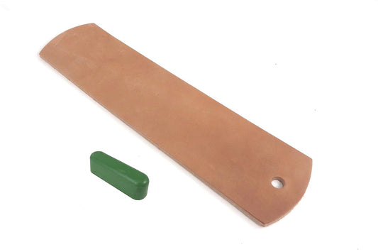 Genuine Horse Butt Leather Strop 12 inches x 3 inches x 1/8 inch Thick with 1.2 Ounce Bar Green Chromium Oxide 0.5 Micron Micro Fine Polishing Compound