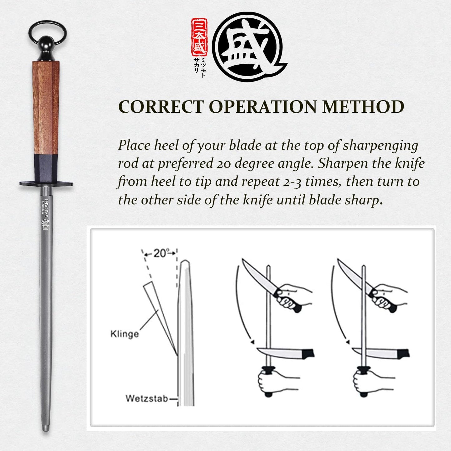12 Inch Round Honing Steel for Knives, Rosewood Handle | Diamond-Coated Surface, 10000-Grit Fine Edge, 68 HRC, Captures Metal Shavings, Non-Slip Octagonal Grip