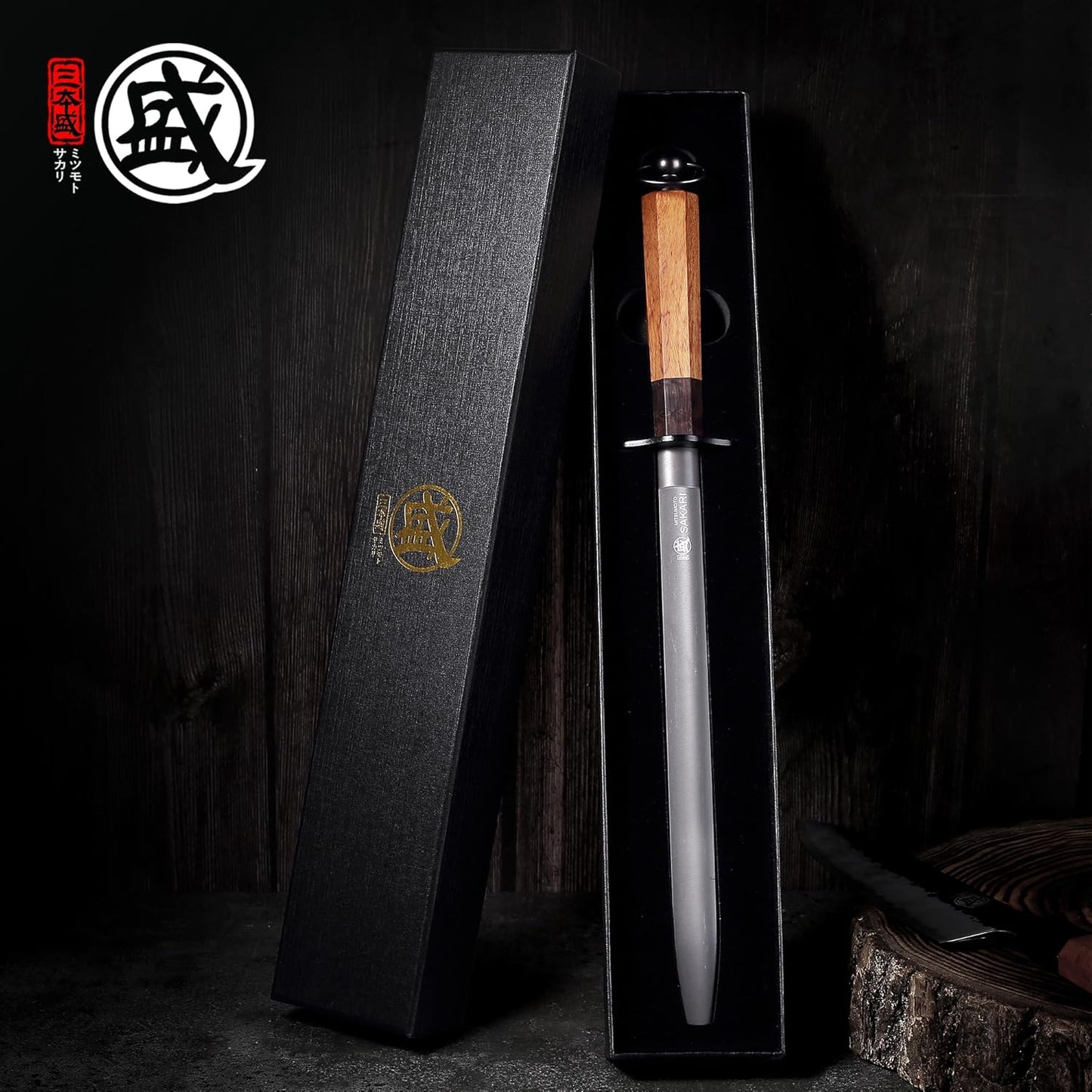 12 Inch Round Honing Steel for Knives, Rosewood Handle | Diamond-Coated Surface, 10000-Grit Fine Edge, 68 HRC, Captures Metal Shavings, Non-Slip Octagonal Grip