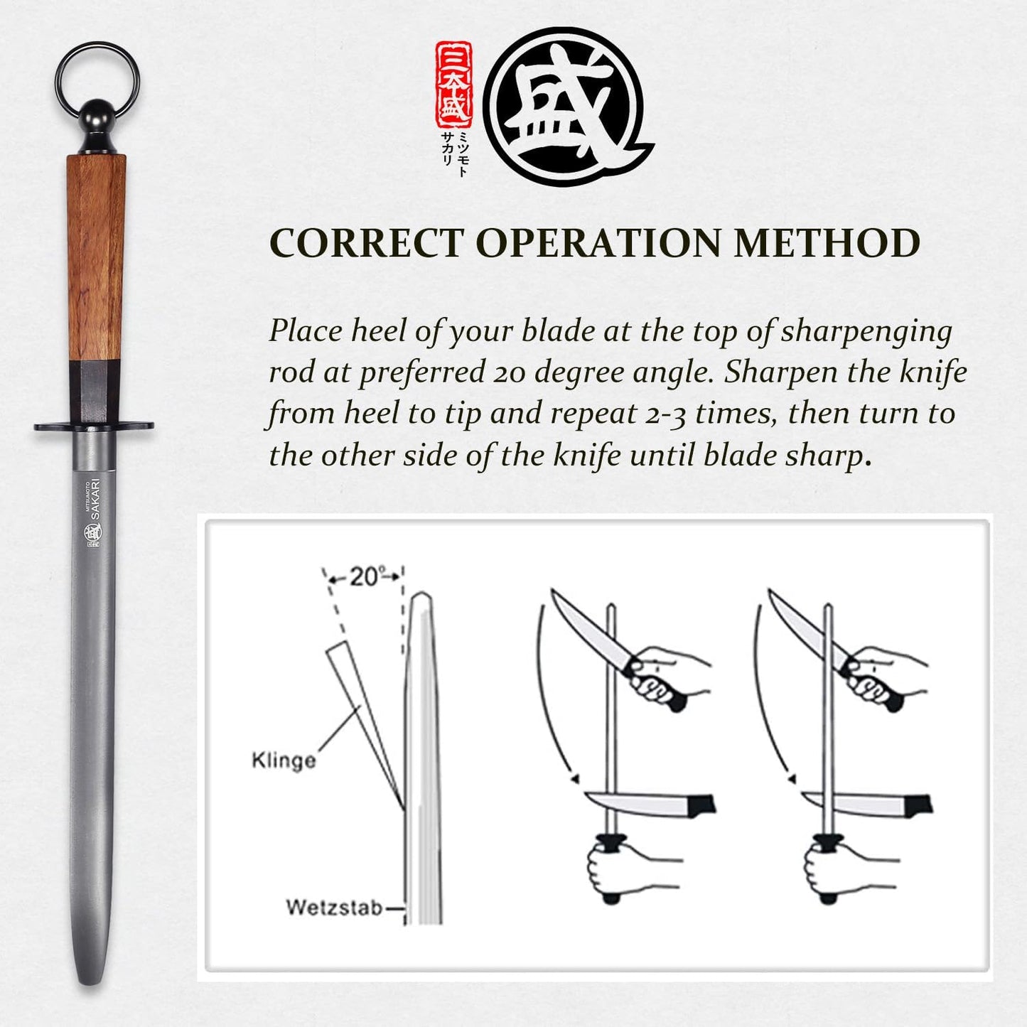12 Inch Round Honing Steel for Knives, Rosewood Handle | Diamond-Coated Surface, 10000-Grit Fine Edge, 68 HRC, Captures Metal Shavings, Non-Slip Octagonal Grip