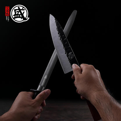 12 Inch Round Honing Steel for Knives, Rosewood Handle | Diamond-Coated Surface, 10000-Grit Fine Edge, 68 HRC, Captures Metal Shavings, Non-Slip Octagonal Grip