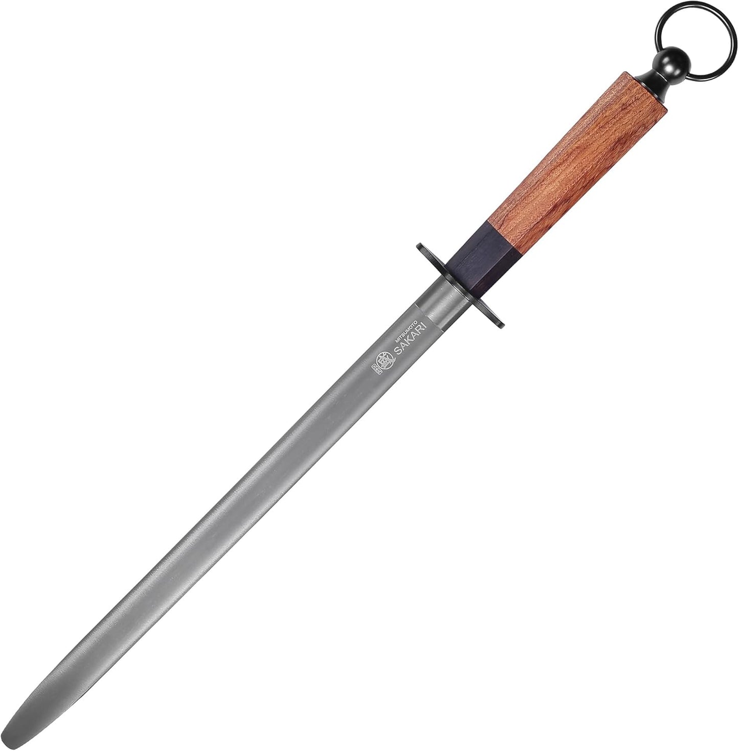 12 Inch Round Honing Steel for Knives, Rosewood Handle | Diamond-Coated Surface, 10000-Grit Fine Edge, 68 HRC, Captures Metal Shavings, Non-Slip Octagonal Grip
