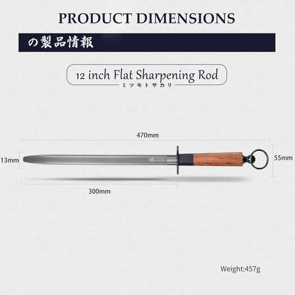 12 Inch Round Honing Steel for Knives, Rosewood Handle | Diamond-Coated Surface, 10000-Grit Fine Edge, 68 HRC, Captures Metal Shavings, Non-Slip Octagonal Grip