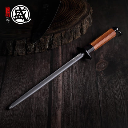 12 Inch Round Honing Steel for Knives, Rosewood Handle | Diamond-Coated Surface, 10000-Grit Fine Edge, 68 HRC, Captures Metal Shavings, Non-Slip Octagonal Grip
