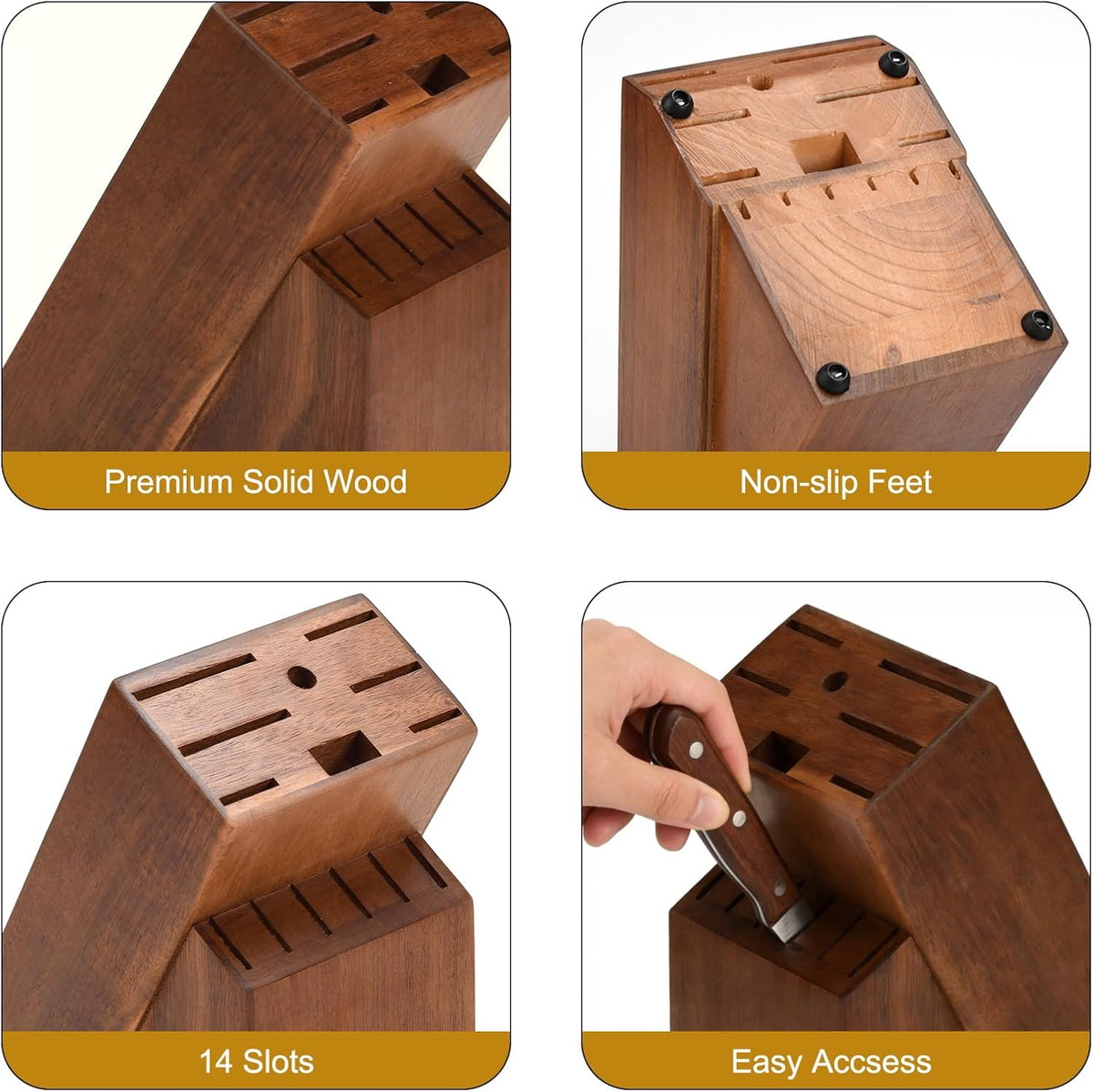 14 Slots Knife Block, Wooden Knife Holder without Knives Universal Knife Block for Kitchen Acacia Wood Knife Holder Butcher Block Knife Stand for Countertop Kitchen Storage